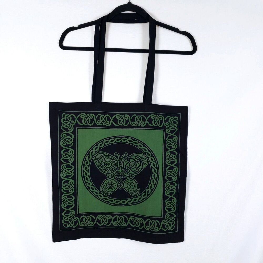 New Age Imports Celtic Butterfly Tote Bag Hippie Folk Medieval Green Black